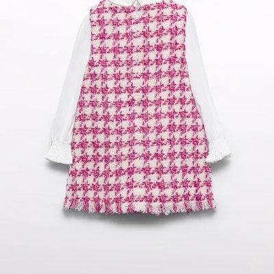 Children's Knitted Dress Fuchsia/White Abel and Lula