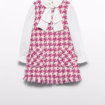 Παιδικό Φόρεμα Πλεκτό Σανέλ Φούξια/Λευκό Abel and Lula