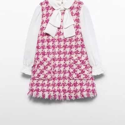 Children's Knitted Dress Fuchsia/White Abel and Lula