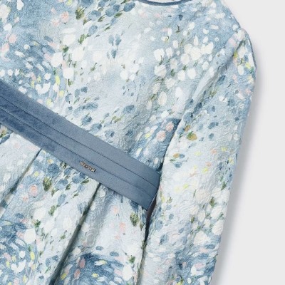 Children's Blue Jacquard Print Dress With Flowers Mayoral