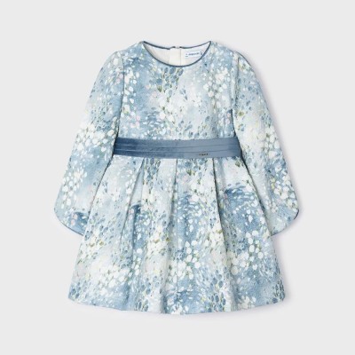Children's Blue Jacquard Print Dress With Flowers Mayoral