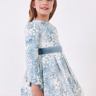 Children's Blue Jacquard Print Dress With Flowers Mayoral