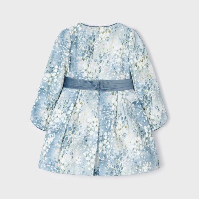 Children's Blue Jacquard Print Dress With Flowers Mayoral