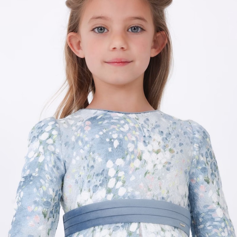 Children's Blue Jacquard Print Dress With Flowers Mayoral