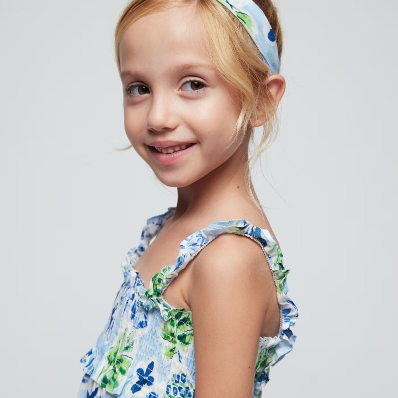 Kids Blue Floral Dress Mayoral
