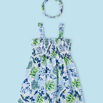 Kids Blue Floral Dress Mayoral