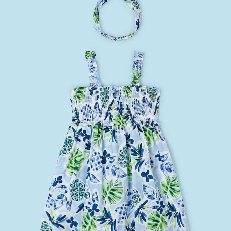 Kids Blue Floral Dress Mayoral