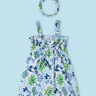 Kids Blue Floral Dress Mayoral
