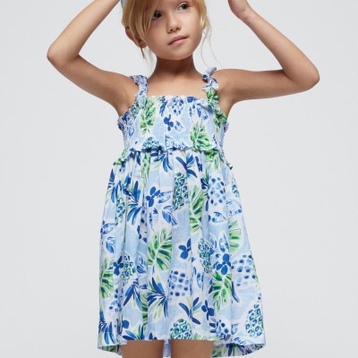 Kids Blue Floral Dress Mayoral