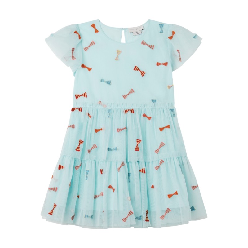 Kids Light Blue Woven Dress With Multicolored Bows Stella McCartney