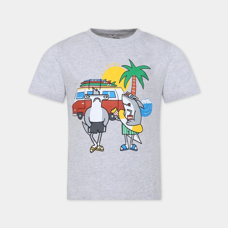 Kids' Grey Shark Short Sleeve T-Shirt Stella McCartney Kids' Grey Shark Short Sleeve T-Shirt Stella McCartney