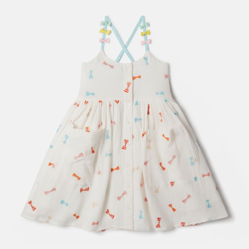 Stella McCartney Ivory Girls' Dress with Multicoloured Bows Stella McCartney Ivory Girls' Dress with Multicoloured Bows