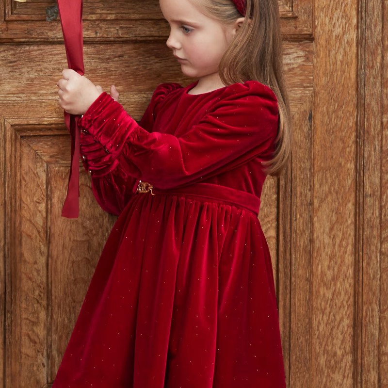 Παιδικό Κόκκινο Κομψό Βελούδινο Φόρεμα Abel and Lula