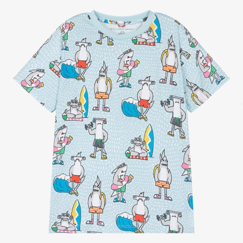 Stella McCartney Kids Παιδικό Κοντομάνικο Μπλουζάκι με Καρχαρίες Γαλάζιο Stella McCartney Kids Παιδικό Κοντομάνικο Μπλουζάκι με Καρχαρίες Γαλάζιο