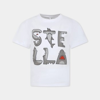 Παιδικό Λευκό Κοντομάνικο Μπλουζάκι Με Καρχαρίες Stella McCartney