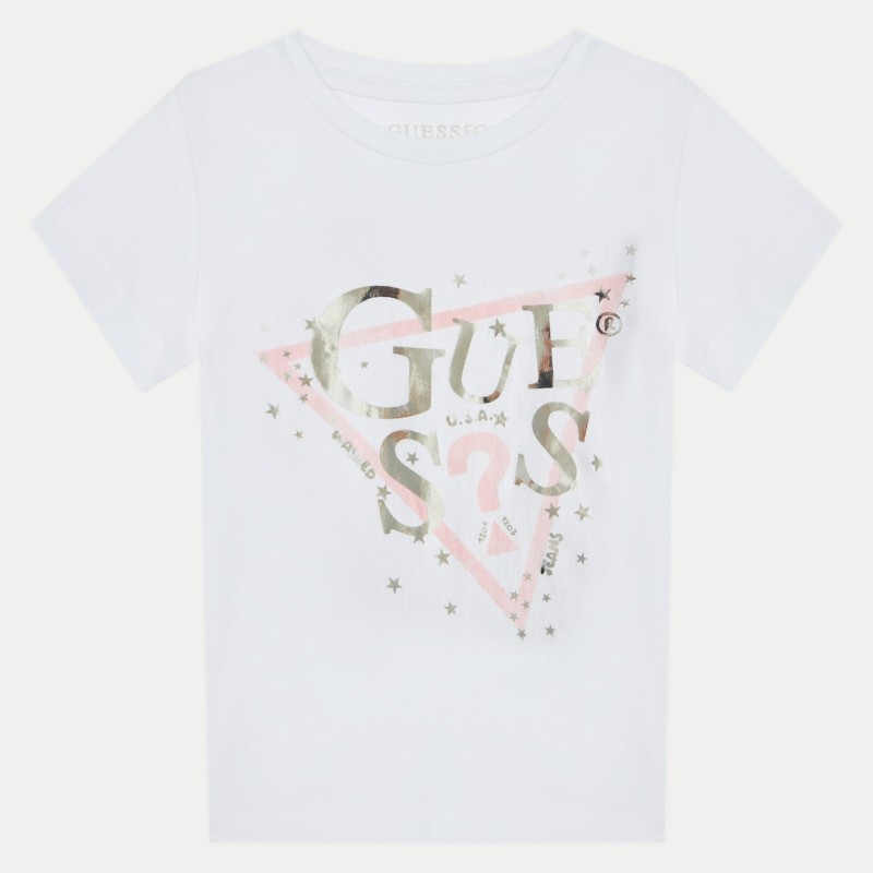 Children's White Girls' Short Sleeve T-Shirt With Logo Guess Children's White Girls' Short Sleeve T-Shirt With Logo Guess