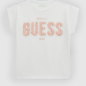 Παιδικό Λευκό Κοριτσίστικο Μπλουζάκι Με Ροζ Λογότυπο Guess