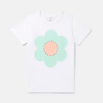 Stella McCartney Παιδικό Λευκό Μπλουζάκι με Πράσινη Μαργαρίτα και Swarovski