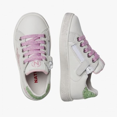 Children's White Sneaker with Pink Star Naturino