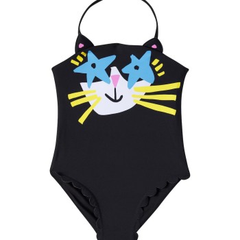 Kid Black Swimsuit with Cat Stella Mc Cartney Kid Black Swimsuit with Cat Stella Mc Cartney