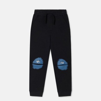 Kid's Black Tracksuit Bottoms with Blue Smiling Monsters Stella McCartney Kid's Black Tracksuit Bottoms with Blue Smiling Monsters Stella McCartney