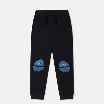 Kid's Black Tracksuit Bottoms with Blue Smiling Monsters Stella McCartney Kid's Black Tracksuit Bottoms with Blue Smiling Monsters Stella McCartney