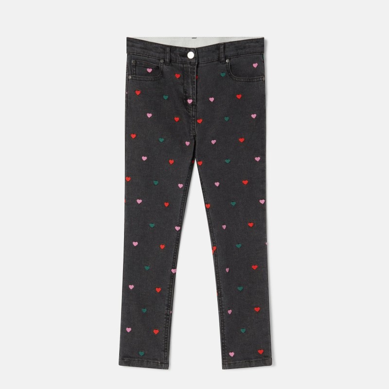 Παιδικό Μαύρο Skinny Jeans Με Πολύχρωμες Κεντημένες Καρδιές Stella McCartney Παιδικό Μαύρο Skinny Jeans Με Πολύχρωμες Κεντημένες Καρδιές Stella McCartney
