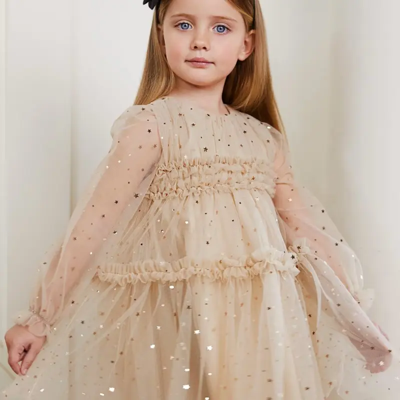 Children's Beige Tulle Dress With Stars Abel and Lula Children's Beige Tulle Dress With Stars Abel and Lula