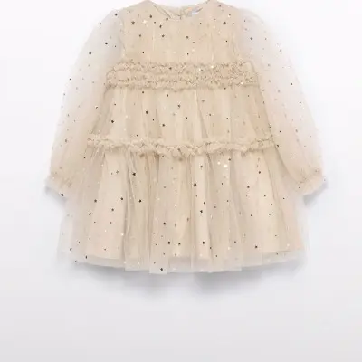 Children's Beige Tulle Dress With Stars Abel and Lula