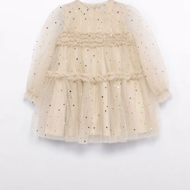 Children's Beige Tulle Dress With Stars Abel and Lula