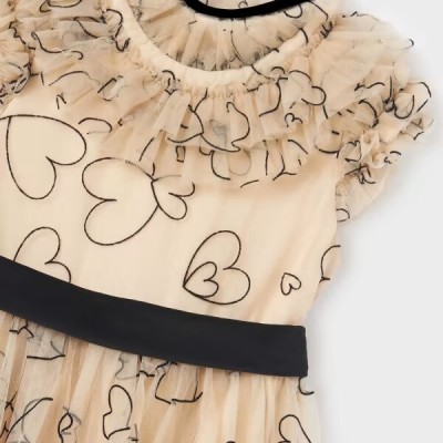 Children's Beige Tulle Dress With Black Hearts Abel & Lula