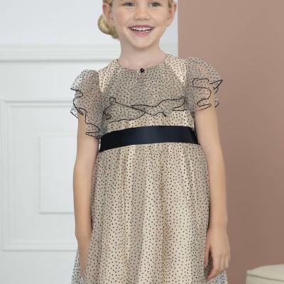 Children's Beige Polka Dot Tulle Dress Abel and Lula