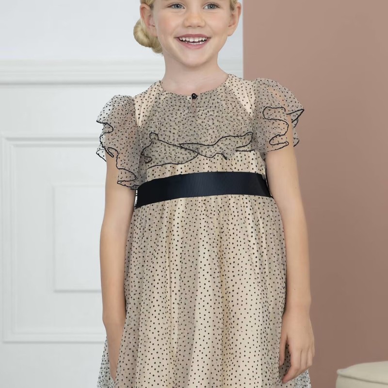 Children's Beige Polka Dot Tulle Dress Abel and Lula