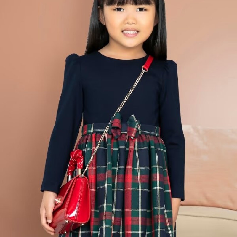 Kids Dark Blue Plaid Dress Abel and Lula