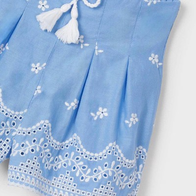 Children's Blue Shorts With White Embroidered Flowers Mayoral