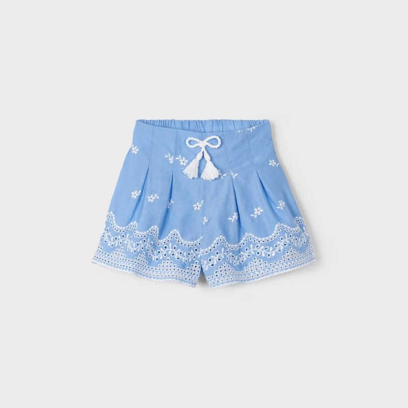Children's Blue Shorts With White Embroidered Flowers Mayoral