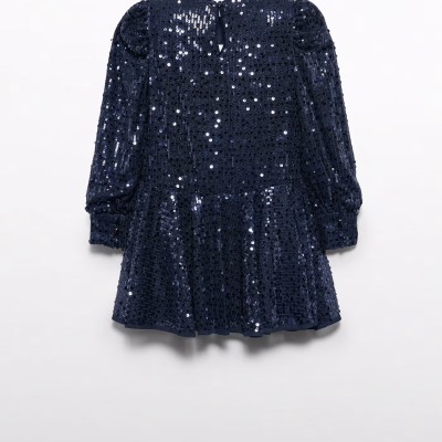 Kids Navy Blue Dress With Sequins Abel and Lula