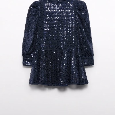 Kids Navy Blue Dress With Sequins Abel and Lula