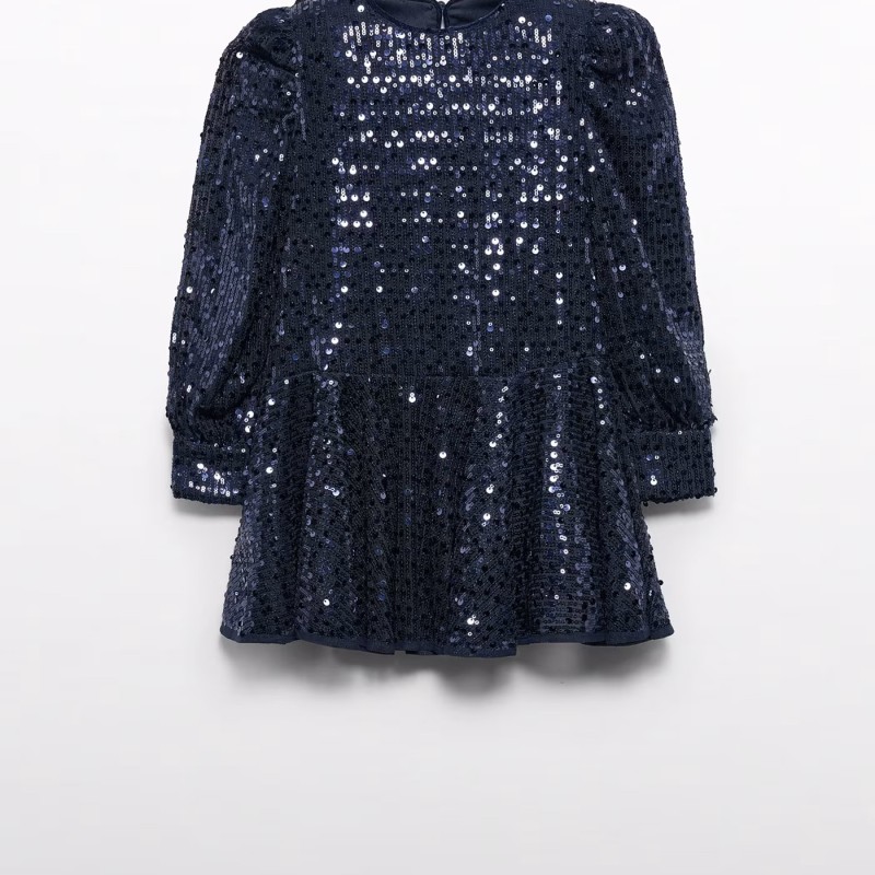 Kids Navy Blue Dress With Sequins Abel and Lula