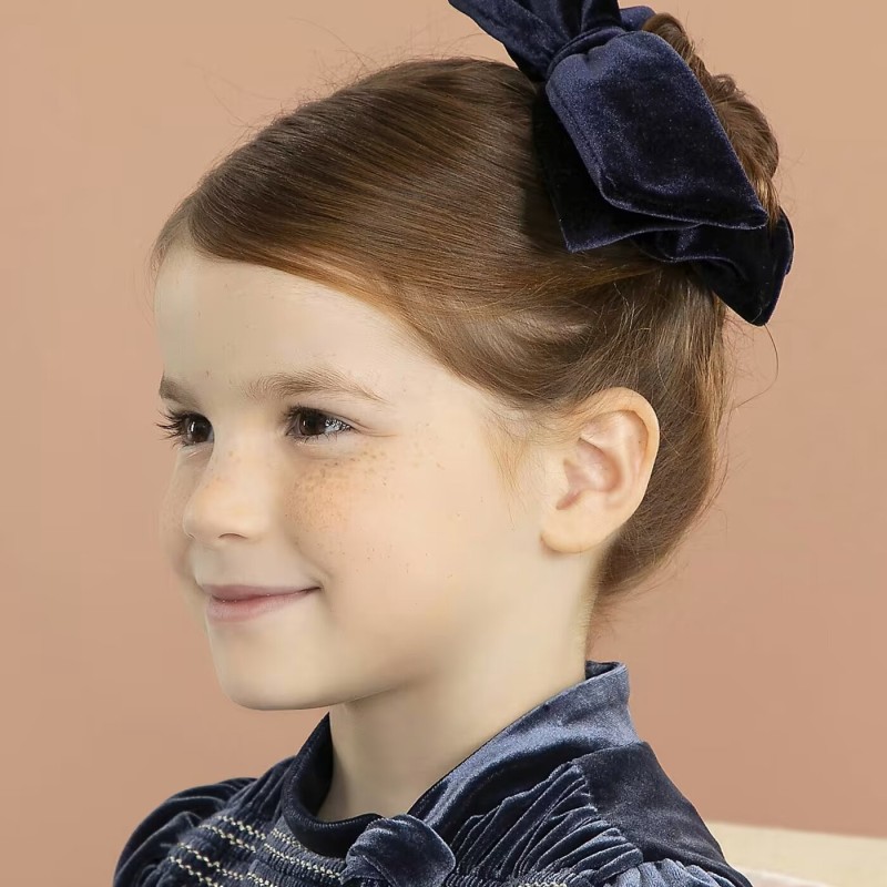 Children's Navy Blue Perforated Bow Scrunchie Abel and Lula