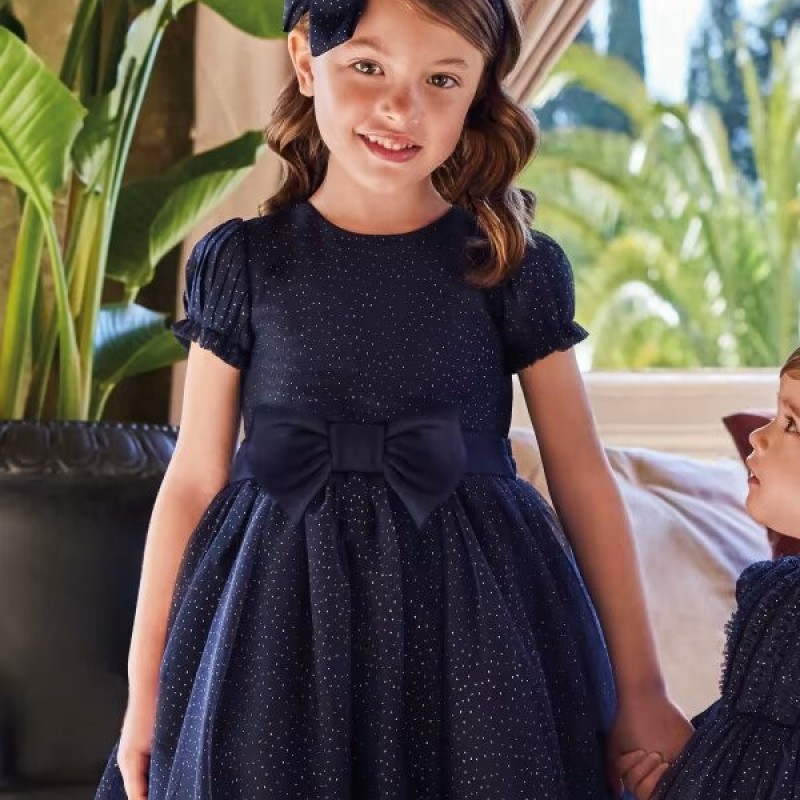 Kids Navy Blue Glitter Tulle Dress Abel and Lula
