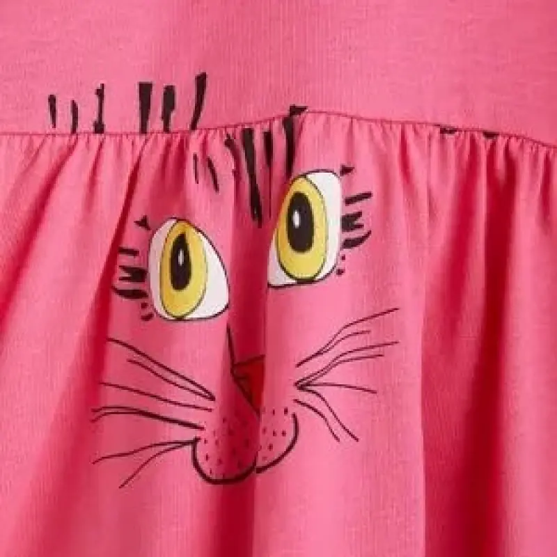 Children's Cat Face Pink Dress for Kids Mini Rodini Children's Cat Face Pink Dress for Kids Mini Rodini