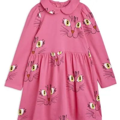 Children's Cat Face Pink Dress for Kids Mini Rodini Children's Cat Face Pink Dress for Kids Mini Rodini