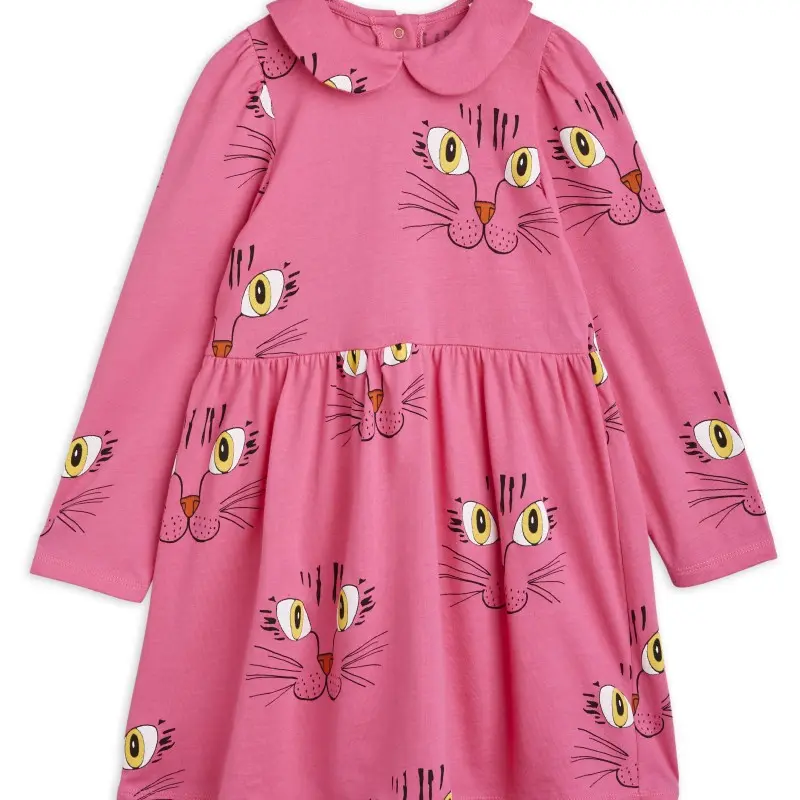Children's Cat Face Pink Dress for Kids Mini Rodini Children's Cat Face Pink Dress for Kids Mini Rodini