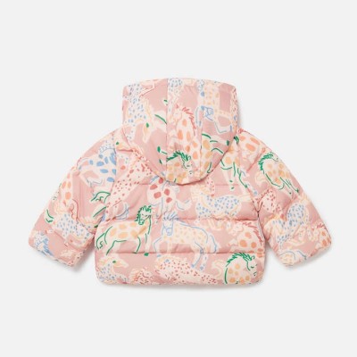 Kids Peach Pink Horse Print Puffer Coat Stella Mc Cartney