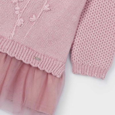 Children's Pink Knitted Woolen Dress with Tulle Mayoral