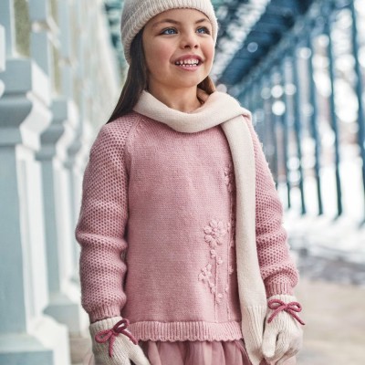 Children's Pink Knitted Woolen Dress with Tulle Mayoral