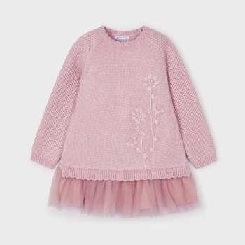 Παιδικό Ροζ Πλεκτό Μάλλινο Φόρεμα Με Τούλι Mayoral