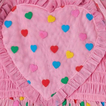 Stella McCartney Παιδικό ροζ τούλινο φόρεμα με πολύχρωμες καρδιές 