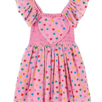 Stella McCartney Παιδικό ροζ τούλινο φόρεμα με πολύχρωμες καρδιές 